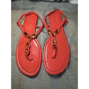 Montego Bay Club Red Jeweled Thong Stretch back Sandals flip flops 7.5